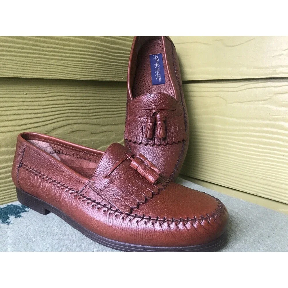 New 9 D Giorgio Brutini Duke Tassel Moccasin Loafers Brown Leather Le Glove